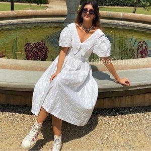 Zara Balloon Sleeves Eyelet Embroidered Voluminous MIDI Dress